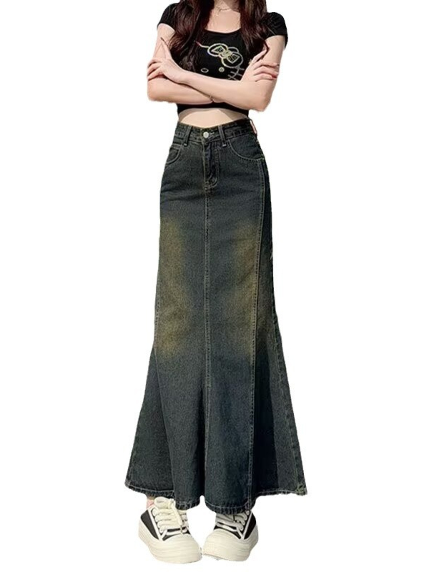 Streetwear Brand Pants - Jupe longue sirène vintage en jean