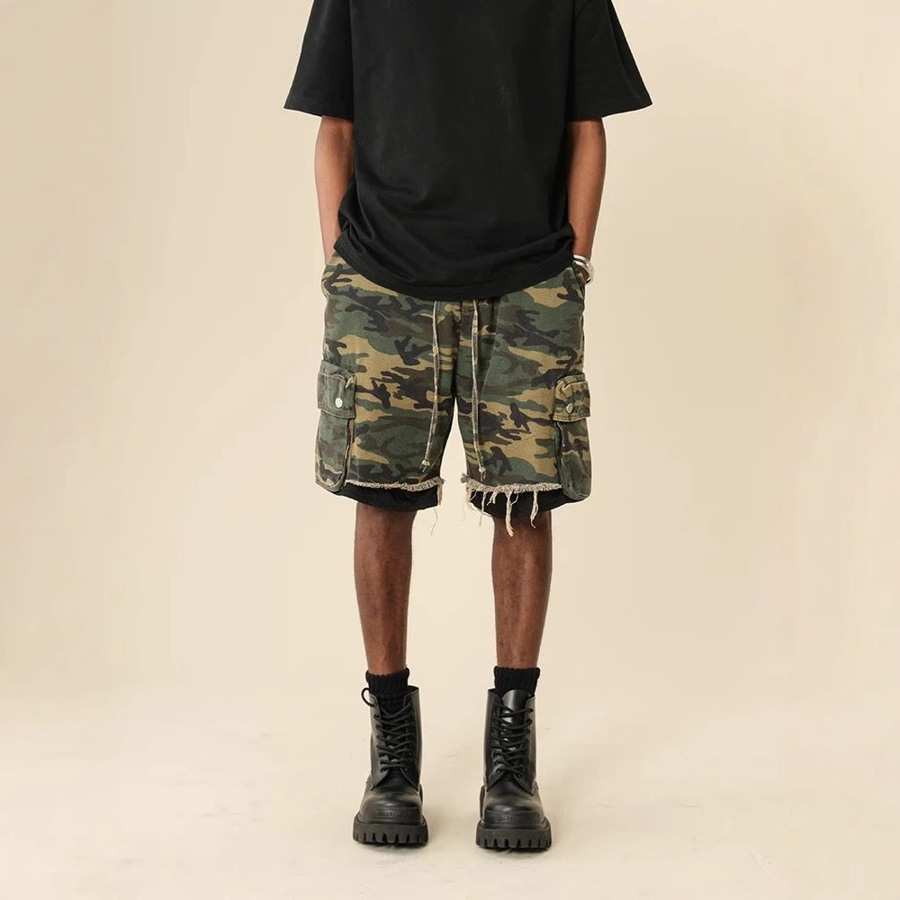 Streetwear Brand Pants - Shorts en jean camouflage vintage délavé