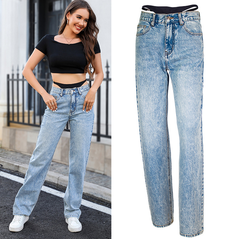 Streetwear Outfit Brand - Faux deux pièces couture jean droit