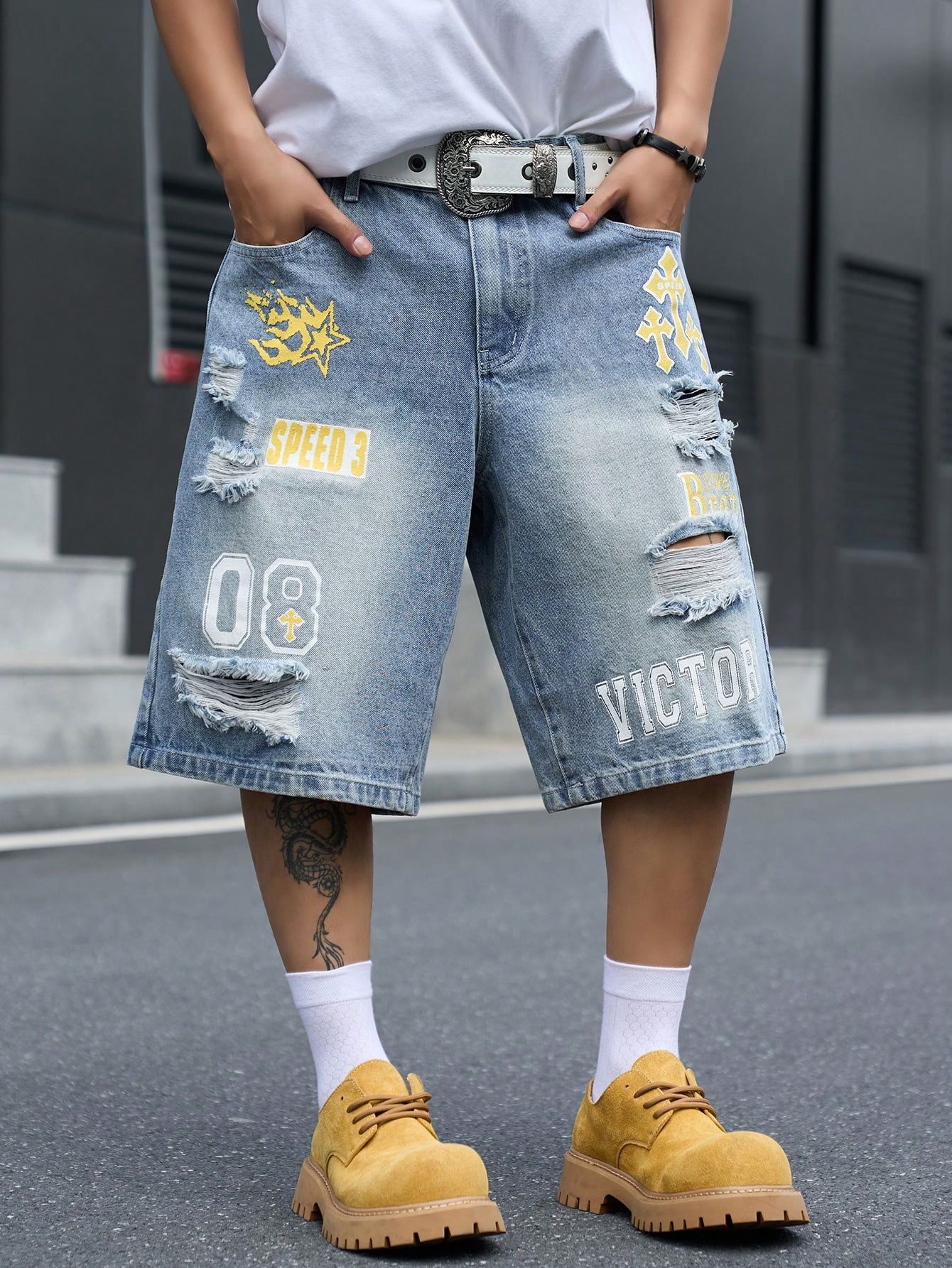 Streetwear Brand Pants - Shorts en jean ample pour homme,