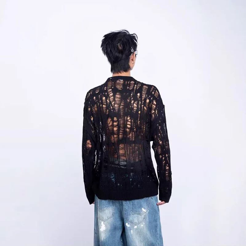 Vintage déchiré évider maille  - Streetwear Brand T Shirt avis et prix