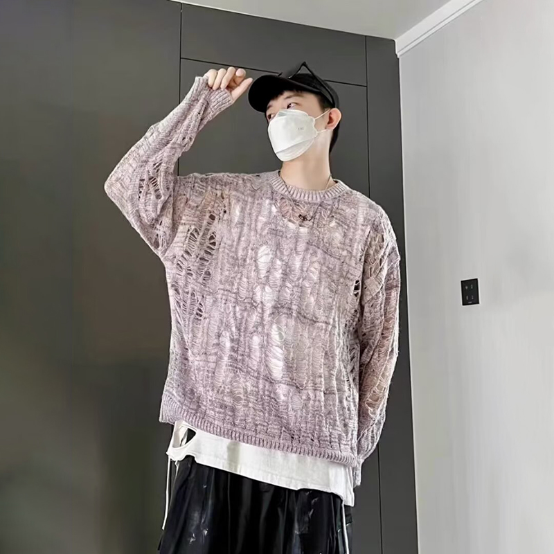 Vintage déchiré évider maille  - Streetwear Brand T Shirt avis et prix